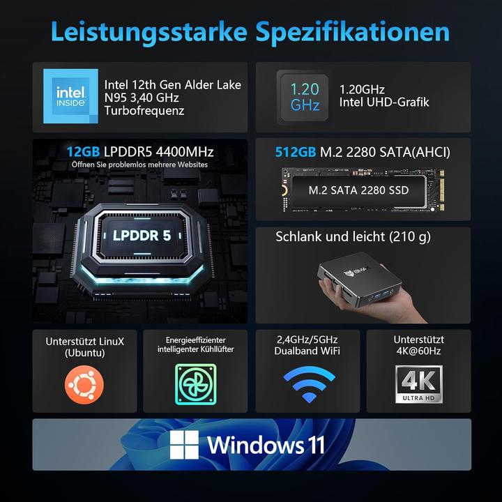Produktbild Bmax B4 Mini PC mit Intel 12th Gen Alder Lake-N95 Prozessor (12 GB)