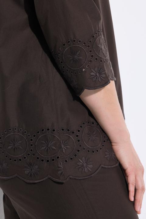 Immagine prodotto Ulla Popken Camicia di cotone biologico con ricami, scollo a V e maniche a 3/4 (58, 60)
