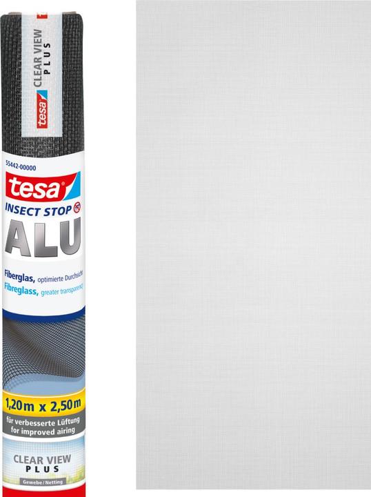 Produktbild tesa Insektenschutz Alu COMFORT Ersatzrolle aus Fiberglas-Gewebe, für Fenster & Türen, ohne Bohren (120 x 250 cm)