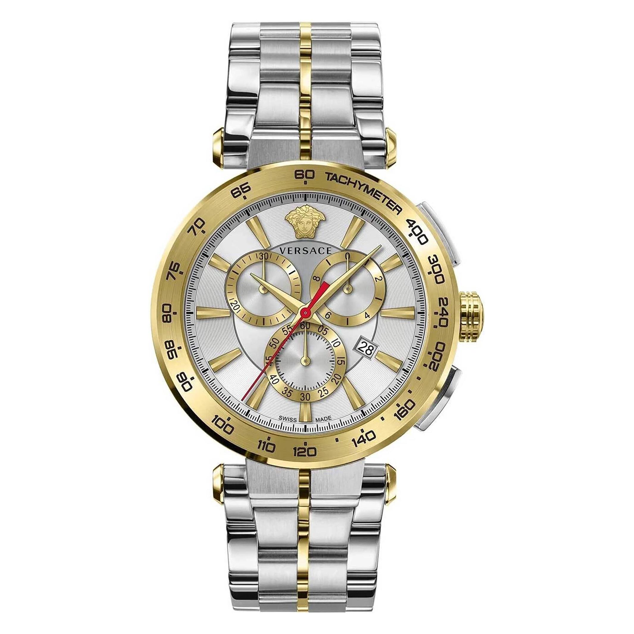 Versace, Armbanduhr, VE6CA0423, Grau, Silber, Gold, (Analoguhr, Chronograph, Swiss Made, 45 mm)