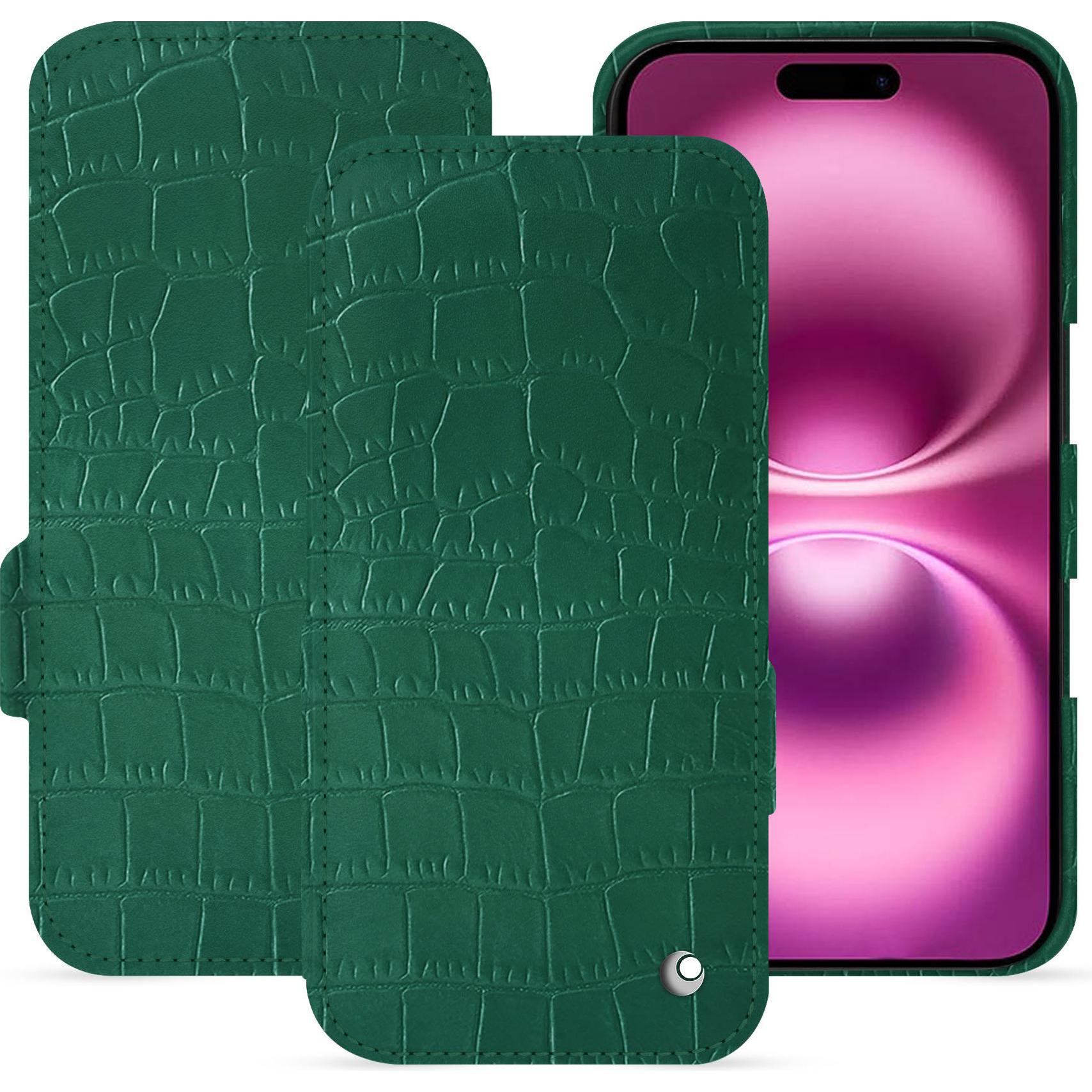 Noreve Lederschutzhülle horizontal (Apple iPhone 16 Plus), Smartphone Hülle, Grün