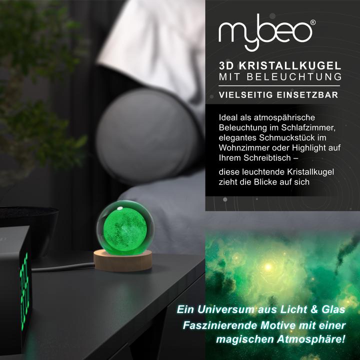 Produktbild Mybeo 3D Mond Glaskugel, Leuchtende Kristallkugel, Dekolicht, Nachtlicht, Farbwechsel, RGB LED