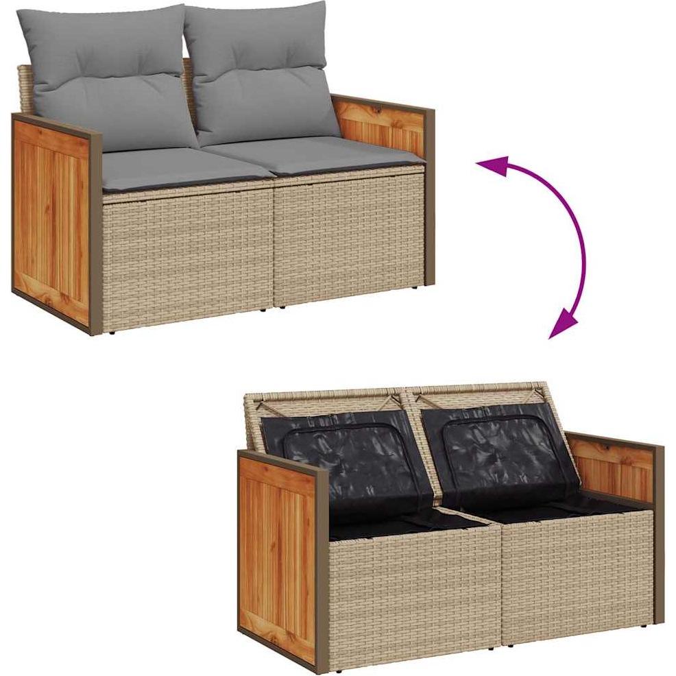 VidaXL, Gartenlounge, 5-tlg. Garten-Sofagarnitur mit Kissen Beige Poly Rattan Akazie