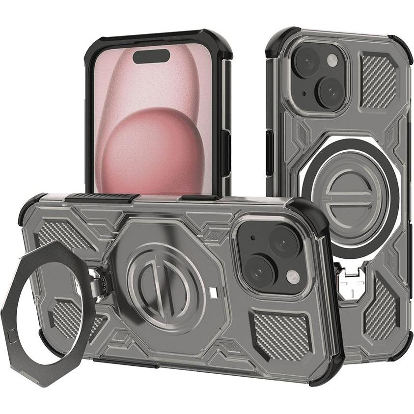 Techsuit - Carbon Shield PRO - iPhone 15 - Smoke Black (Apple iPhone 15), Cover smartphone, Nero