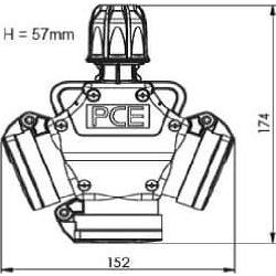 Thumbnail - PCE, Netzstecker + Netzkupplung, 3-Wege Kupplung mit Klappdeckel Vollgummi IP44 250V 16A 253622-s
