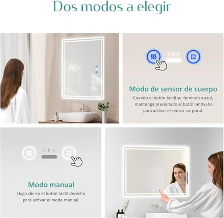 Productafbeelding Emke Motion Sensor LED Bathroom Mirror with Anti-Condensation and 3 Dimmable Light Colors (50 x 70 cm)