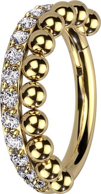 Actual product image Star Piercing Micro segment ring hinged gold plated side crystals front beads (Surgical steel 316L, without brass)