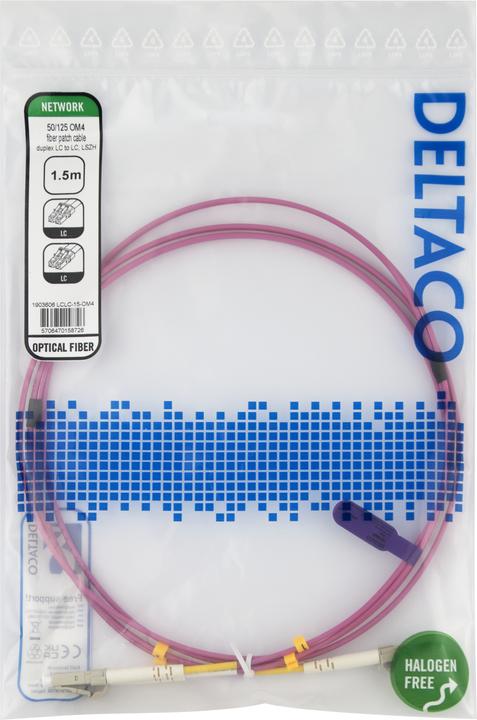 Produktbild Deltaco OM4 Fiber cable, LC - LC, duplex, multimode, 1,5m (1.50 m)