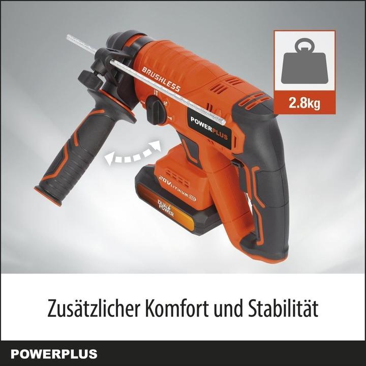 Produktbild Powerplus Dual Power Bohrhammerl set 20V- inkl. Akku 20V 2.0Ah und Ladegerät - 5 Acc.