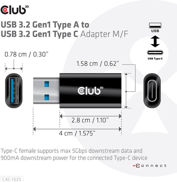 Produktbild Club 3D USB Typ-A zu (0.01 m, USB 3.0)