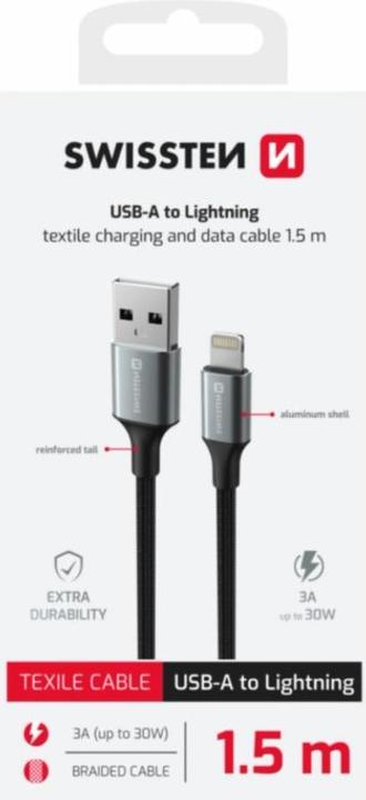 Produktbild Swissten Datenkabel Textil II USB / Lightning 1,5 M Schwarz (1.50 m)