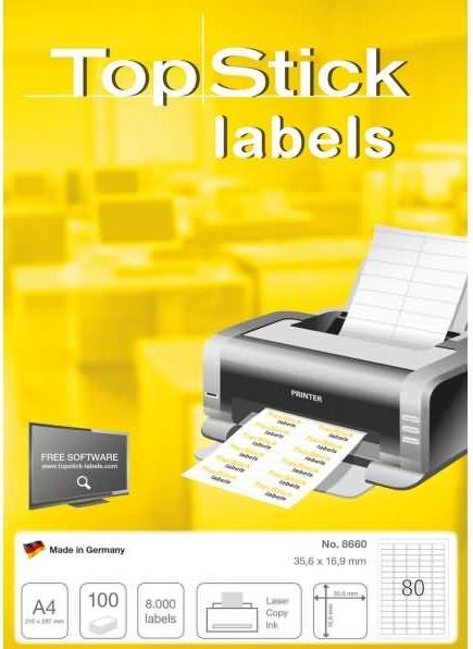 Produktbild TopStick Universal-Etiketten, 35,6 x 16,9 mm, weiss selbstklebend, permanent haftend