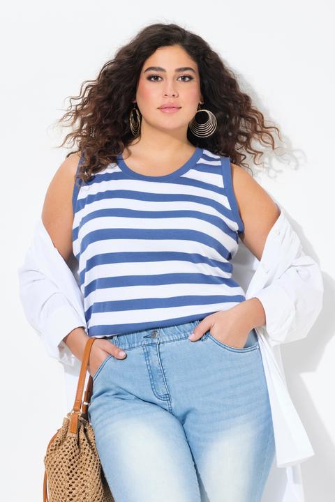 Produktbild Ulla Popken Top, Ringel, Rippjersey, Rundhals, ärmellos (54)