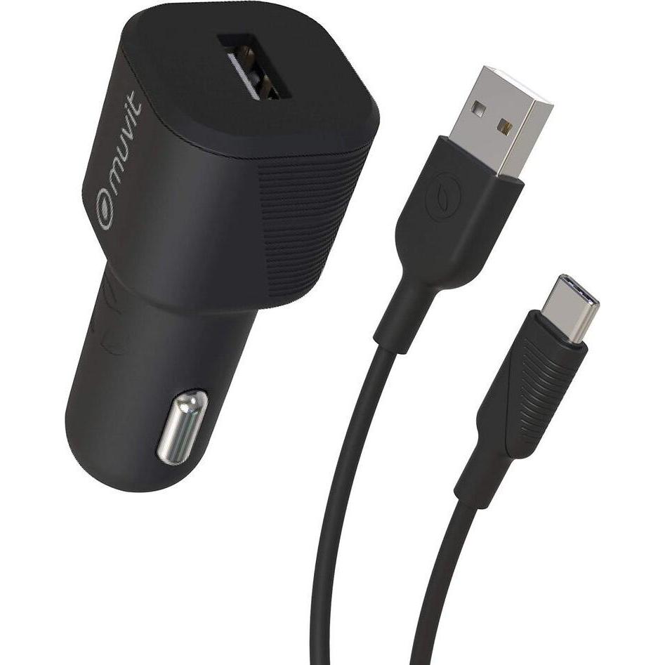 Muvit Per Cambiare Confezione Chargeur Voiture 12w + Cavo USB C 1,2m Noir, Adattatore per auto, Nero