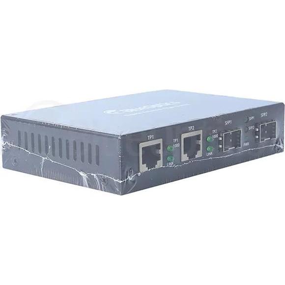 BlueOptics Convertitore multimediale Gigabit Ethernet 2x SFP, 2x 10/100/1000M RJ45, Ricetrasmettitore, Nero