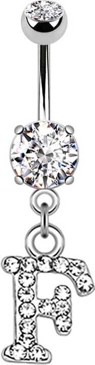 Image du produit Star Piercing Banane argent avec pendentif cristal lettre F (Laiton, Acier chirurgical 316L)