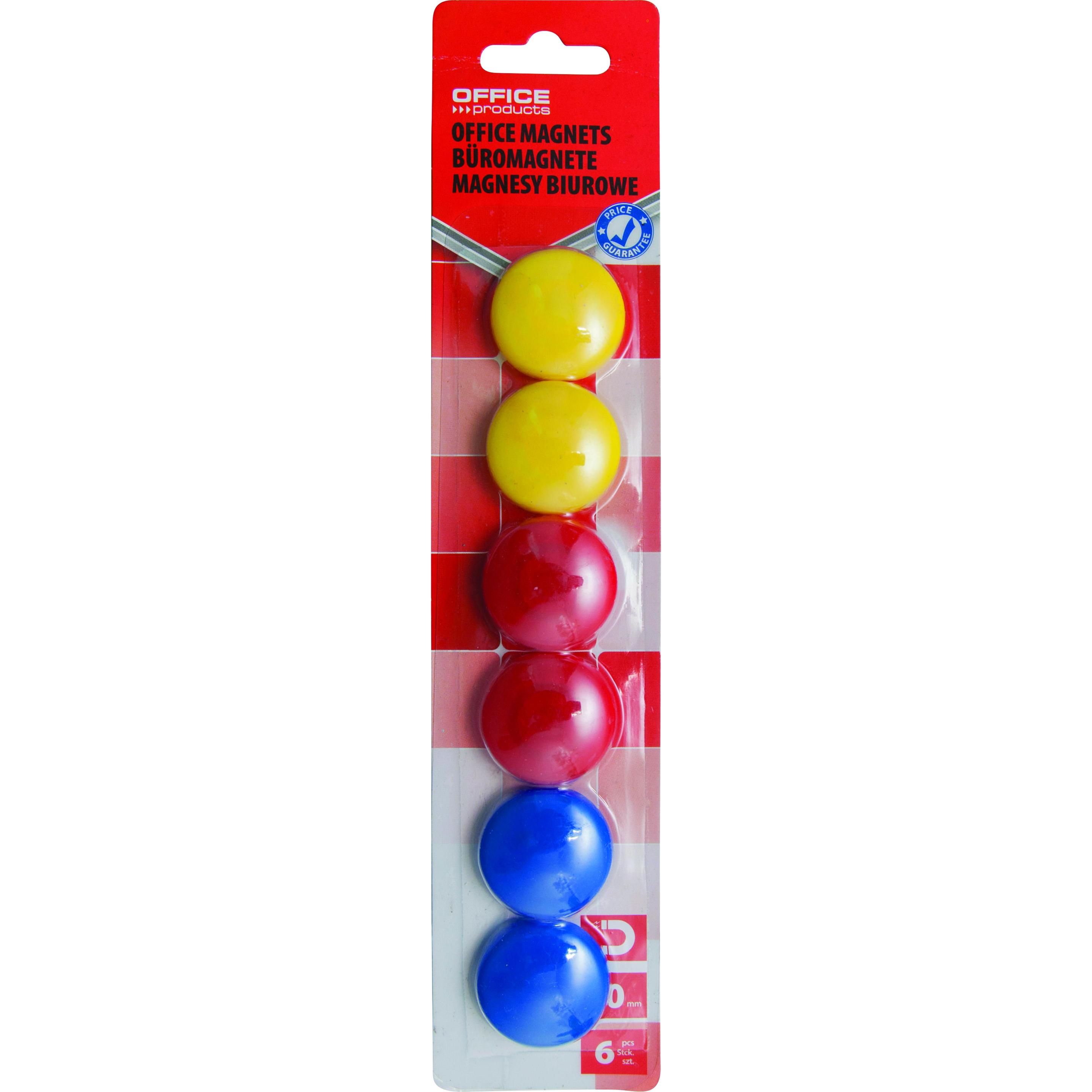 Office Products, Magneti, Magneti da esposizione rotondi, diametro 30 mm, 6 pezzi, blister, colori assortiti (6 x)