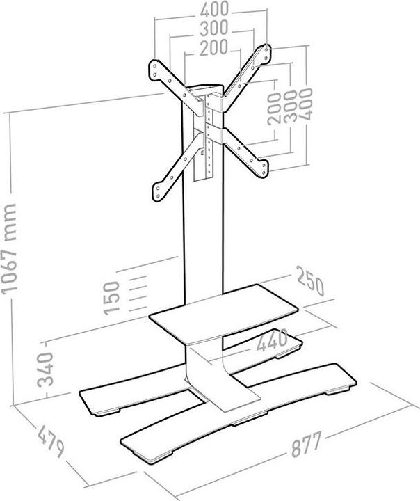 Produktbild Erard WILL 1050 L mobiler TV Standfuss mit Ablage 30-65 Zoll, schwarz (65", 30 kg)