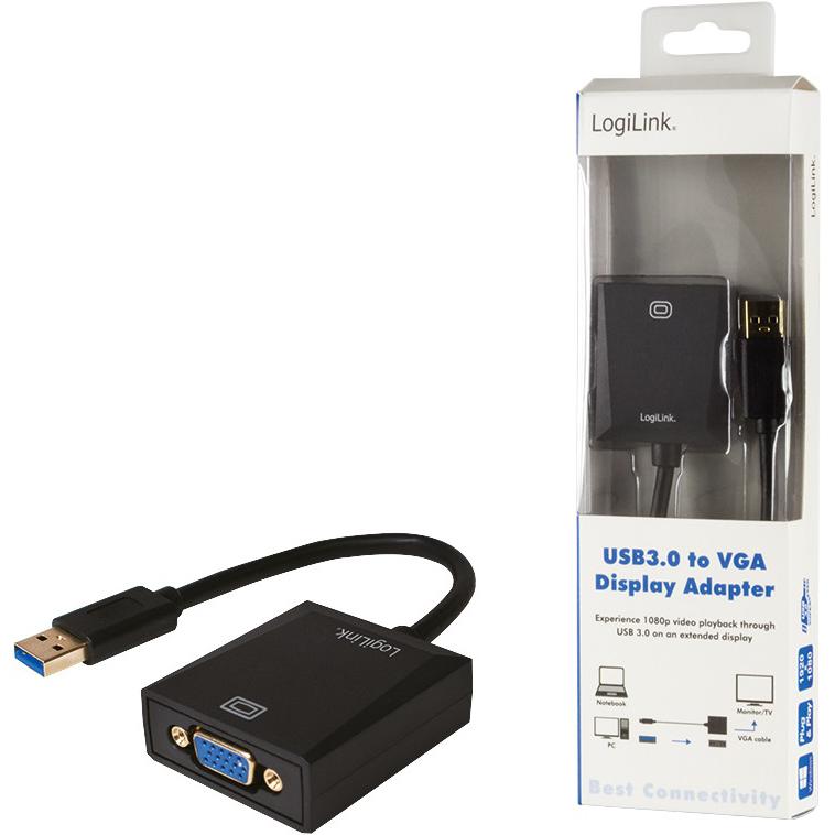 Thumbnail - LogiLink USB 3.0 zu VGA (VGA, 5.10 cm), Data + Video Adapter, Schwarz