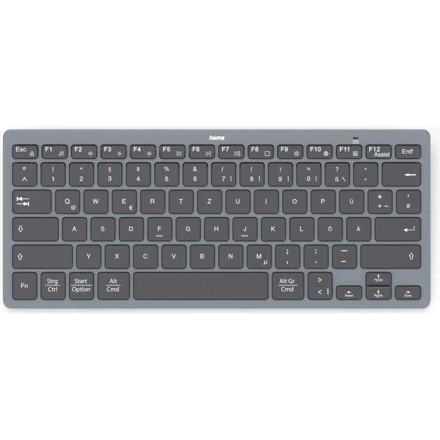 Hama Bluetooth-Mini-Tastatur Travel 400 für Tablets, kabellos, SW, QWERTZ DE (00125132) (DE, Kabellos), Tastatur, Grau, ...