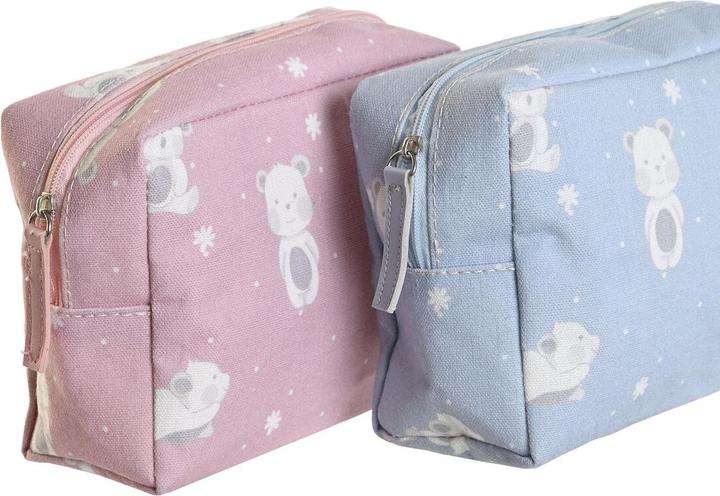 Actual product image DKD Home Decor Reise-Toilettentasche Blau Weiss grün Rosa polialgodon osos 15 x 6 x 12 cm (2 Stück)