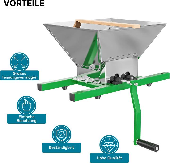 Produktbild Wiltec Obstmühle 7L Trichter Maische Handkurbel Obstmühle Saftpresse Apfelpresse