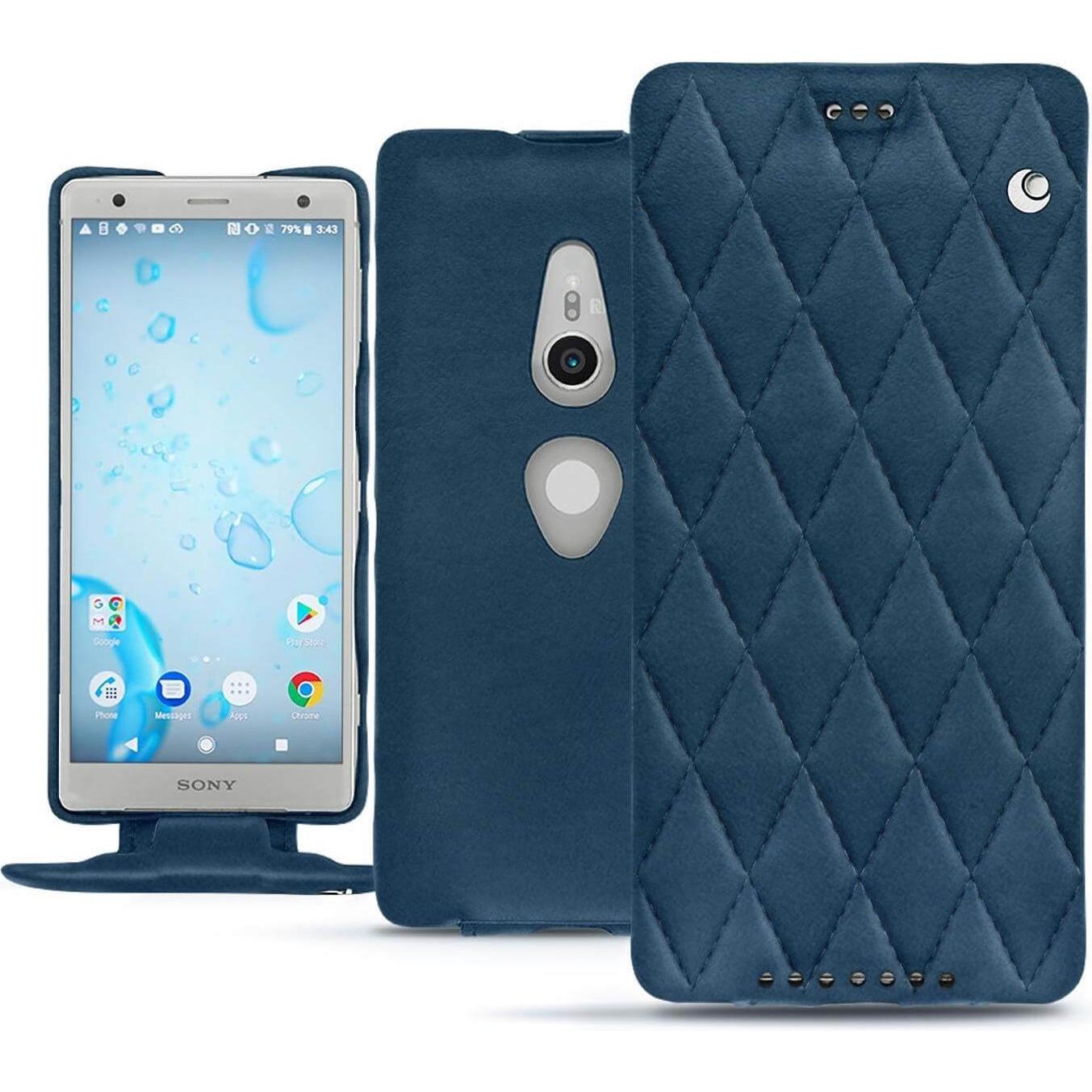 Noreve Lederschutzhülle vertikal (Sony Xperia XZ2), Smartphone Hülle, Blau