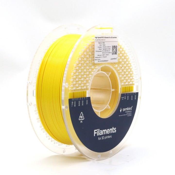 Immagine prodotto Gembird PETG ad alta velocità (PET, PETT) - Gul - 1,75 mm - 1 kg (PETG, 1.75 mm, 1000 g, Giallo)