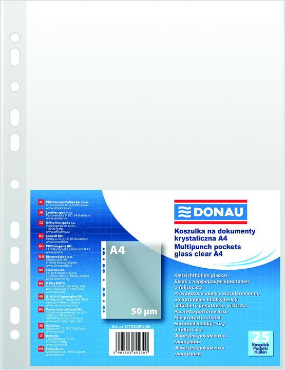Donau leaflet envelopes, pp, a4, crystal clear, 50 micr., 25 pcs. (A4, 25 x)