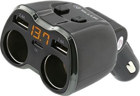 Produktbild Tellur 2 Sockets cigarette lighter splitter, 2xUSB, Type-C