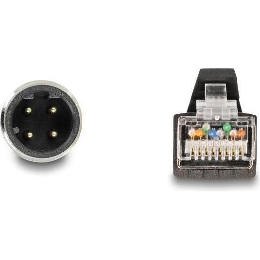 Thumbnail - Delock M12 Kabel D-kodiert 4 Pin Stecker zu RJ45 Stecker PUR (TPU) 2 m (SF/UTP, 2 m), Netzwerkkabel