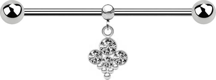 Immagine prodotto Star Piercing Barbell in argento con due palline e anello pendente con quattro cristalli in argento con cinque (senza ottone, Acciaio chirurgico 316L)