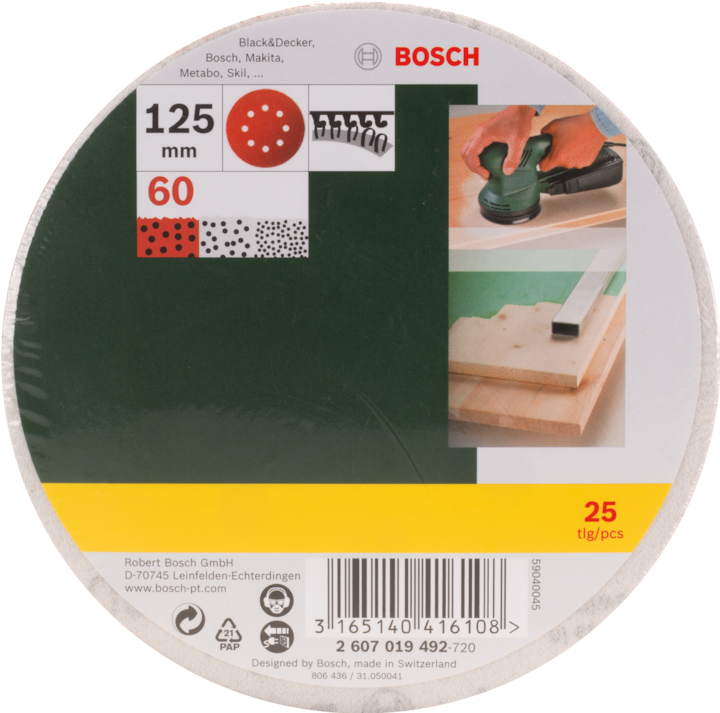 Produktbild Bosch Zubehör Schleifblatt-Set für Exzenterschleifer, 25-teilig, 8 Löcher, 125 mm, 60 (60)