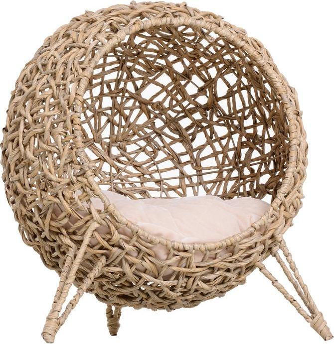 Produktbild Swisshandel24 Katzenhaus aus PE-Rattan mit Kissen Katzenschlafplatz Katzenhöhle mit erhöhten Füssen Natur Ø52 x 58 (Katze)