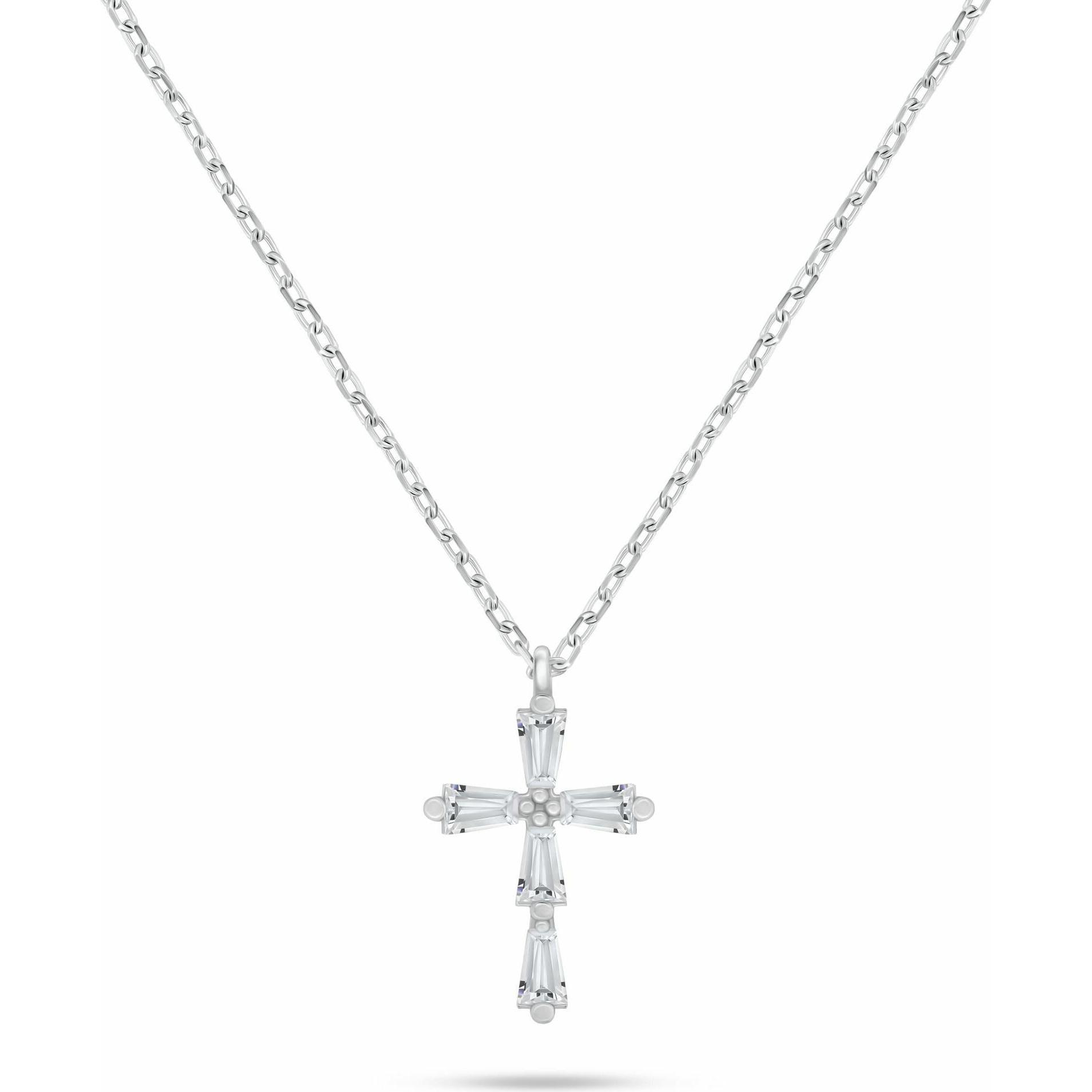 Brilio Silver - Dazzling Silver Cross Necklace NCL198W, Cordino per smartphone, Argento
