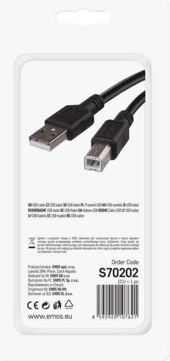 Immagine prodotto Emos Cavo USB 2.0 spina A - spina B 2m (2 m, USB 2.0)