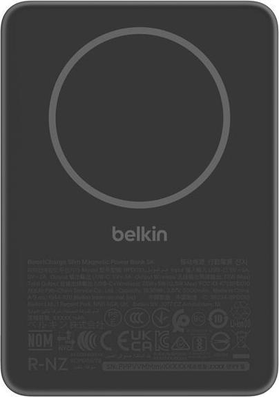 Belkin BoostCharge Slim 5000mAh mag.Powerb. 7,5W schw.BPD010hqBK (5000 mAh, 15 W)