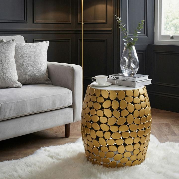 Produktbild FineBuy Beistelltisch rund 40cm Metall Couchtisch Marmor Alu Wohnzimmertisch Dekotisch
