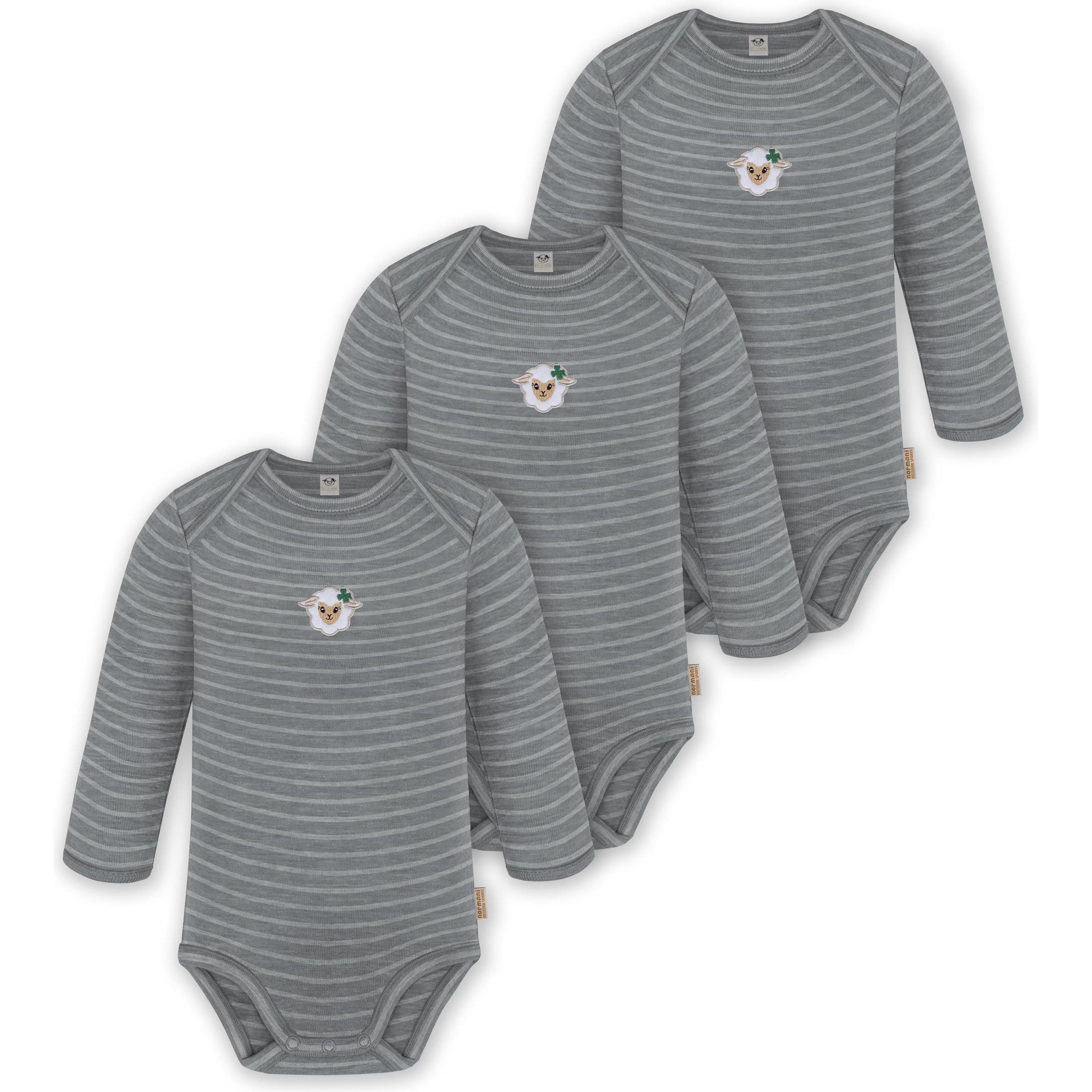 Normani, Herren, Body, 3er Pack Baby Merino Body Langarm „Auckland" - 9371, Grau, (74)
