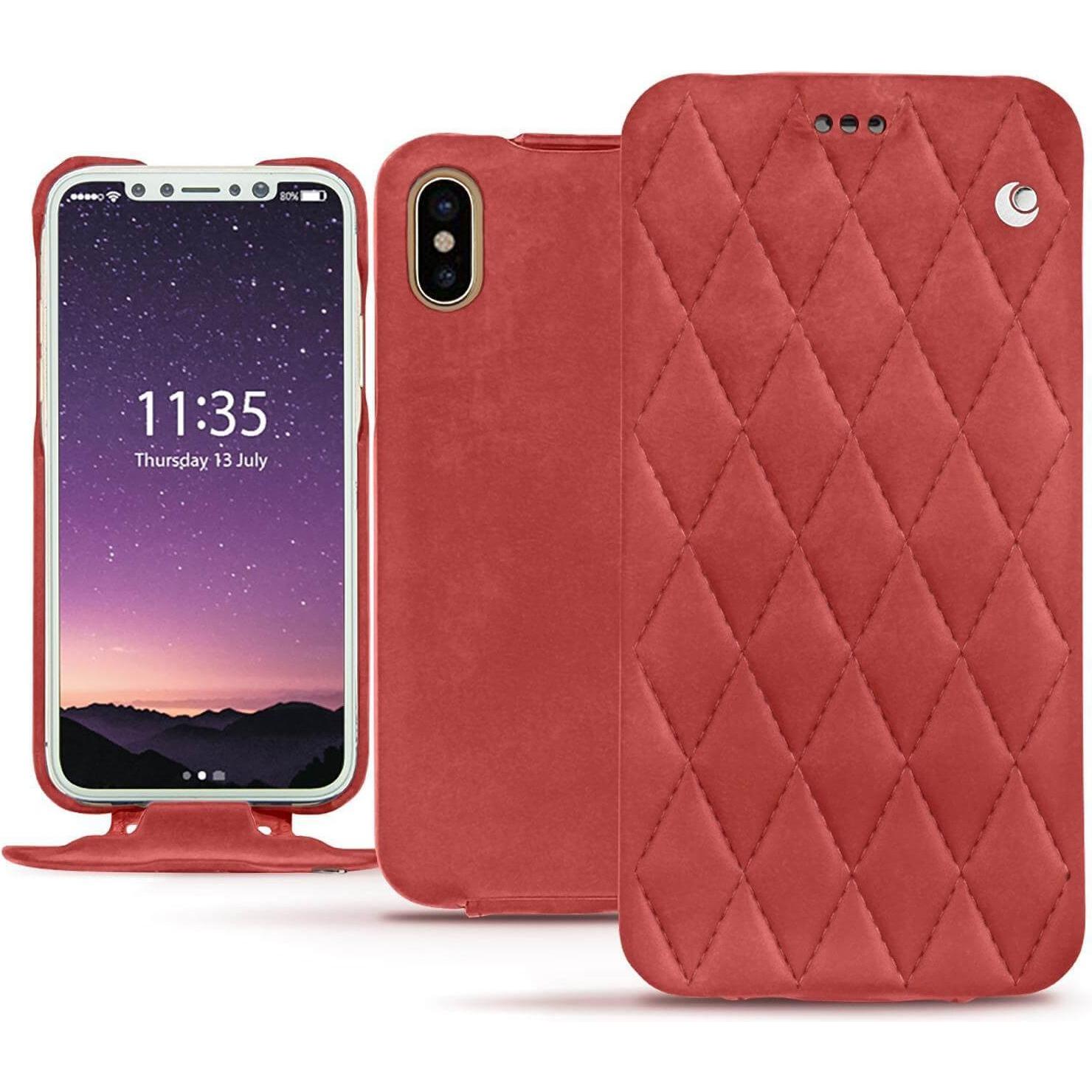 Noreve Lederschutzhülle vertikal (Apple iPhone X), Smartphone Hülle, Rot