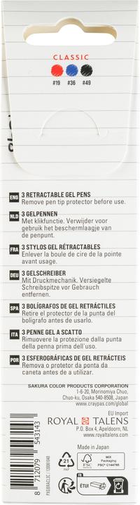 Productafbeelding Sakura Gelly Roll Retractable Classic Gelschreiber transparent 0,4 mm, Schreibfarbe: farbsortiert, 3 (Blauw, Rood, Zwart, 3x)