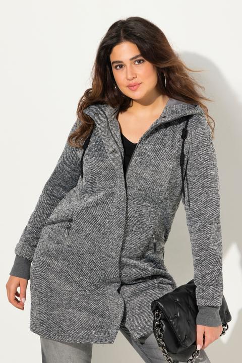 Immagine prodotto Ulla Popken Giacca in maglia e pile con cappuccio, tasche con zip e cerniera a cursore doppio (42, 44)