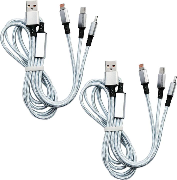 Image du produit Ideoon 2er-Set 3in1 Universal USB-Schnellladekabel, 25 W, 120cm (1.20 m, 25 W)