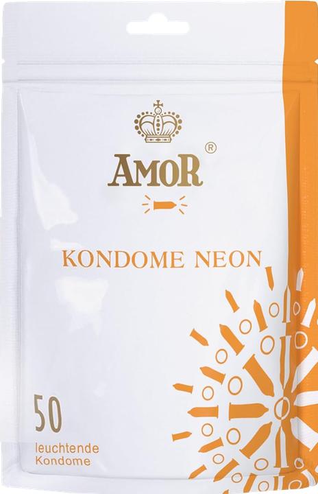 Produktbild Amor «Neon» – 50 fluoreszierende Kondome, 54 mm breit, leuchten im Dunkeln, befeuchtet (50 Stk.)