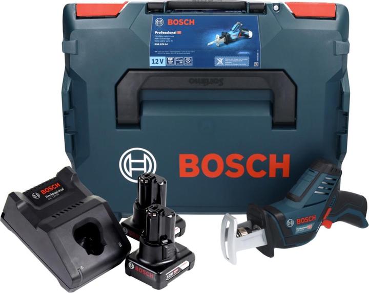 Actual product image Bosch Professional GSA 12V-14 Li-Ion Professional Cordless Reciprocating Saw + 2x Batteries GBA 12 V 6,0 Ah + 1x