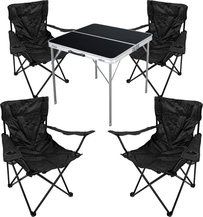 Mojawo 5-teiliges Campingmöbel Set Tisch schwarz + Campingstühle mit Tasche