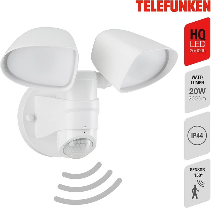 Actual product image Telefunken LED sensor floodlight IP44 2x10W 1000 lm 4000 K neutral white H 160 mm white (1000 lm, IP44)