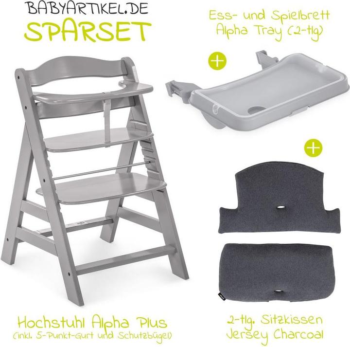 Produktbild Hauck Hochstühle Hochstuhl Alpha Plus Grau im Sparset inkl. Sitzkissen (Hochstuhl Sitzerhöhung)