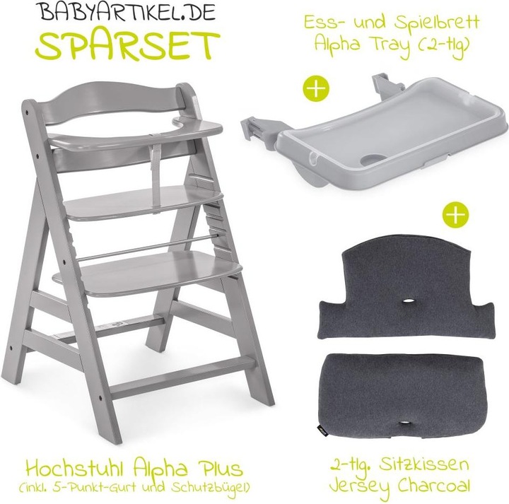 Produktbild Hauck Hochstühle Hochstuhl Alpha Plus Grau im Sparset inkl. Sitzkissen (Hochstuhl Sitzerhöhung)