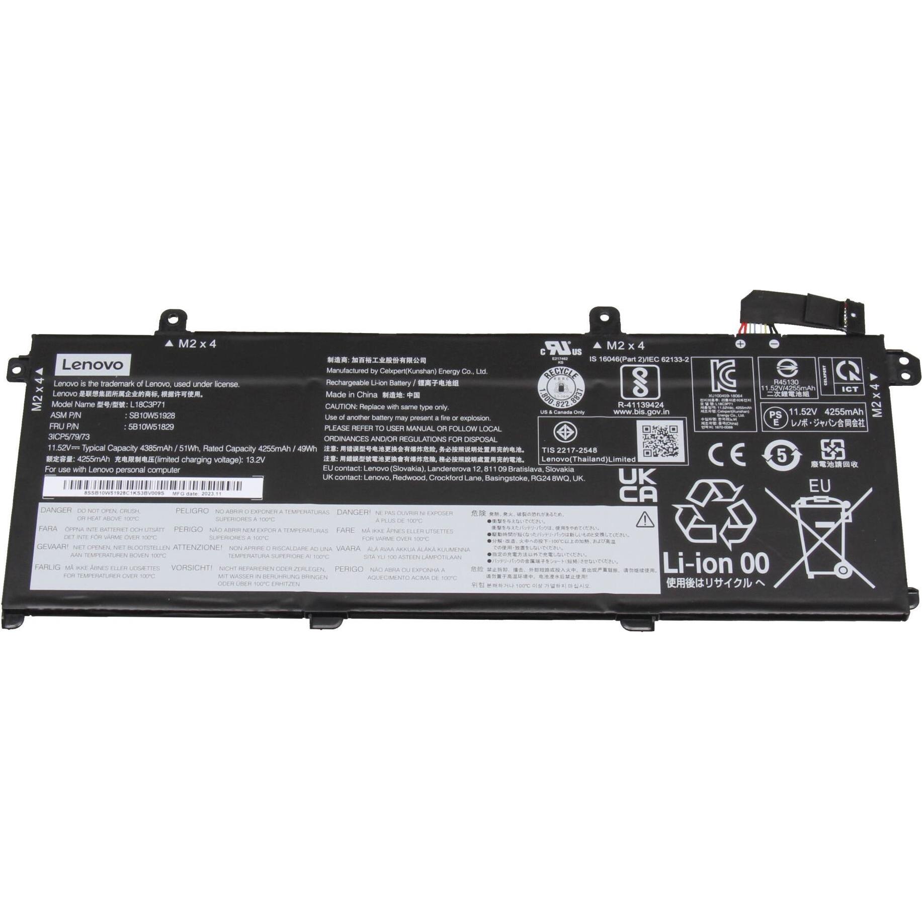 Lenovo 5B10W51829 (3 Zellen, 4385 mAh), Notebook Akku